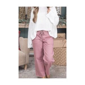 YMI High Rise Wide Leg Cropped Elastic Waist Pants Pink Size Large
